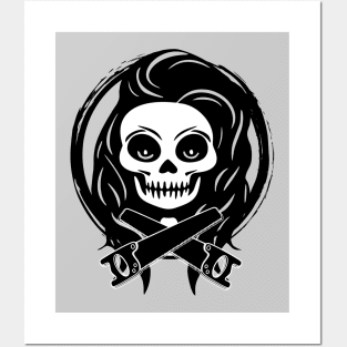 Female Joiner Skull and Saws Black Logo Posters and Art